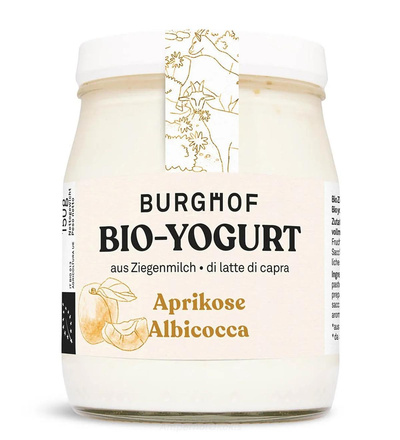 Produktfoto zu Ziegenjoghurt Aprikose 150g kein Pfandglas Hofkäserei Burghof