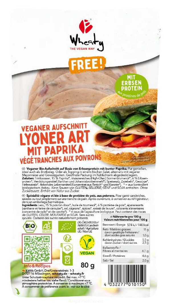 Produktfoto zu Wheaty Aufschnitt Lyoner Art Paprika 80 g