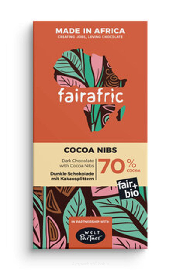 Produktfoto zu fairafric Zartbitterschokolade 70% mit Kakaonibs 80 g