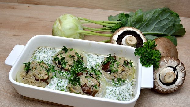 Rezeptbild für Kohlrabikörbchen mit Champignons