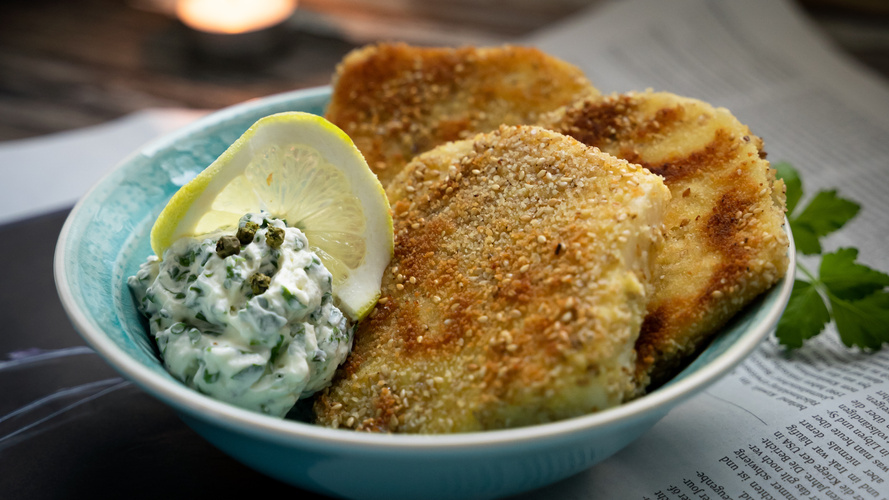 Rezeptbild für Sellerieschnitzel mit Kräuterdip