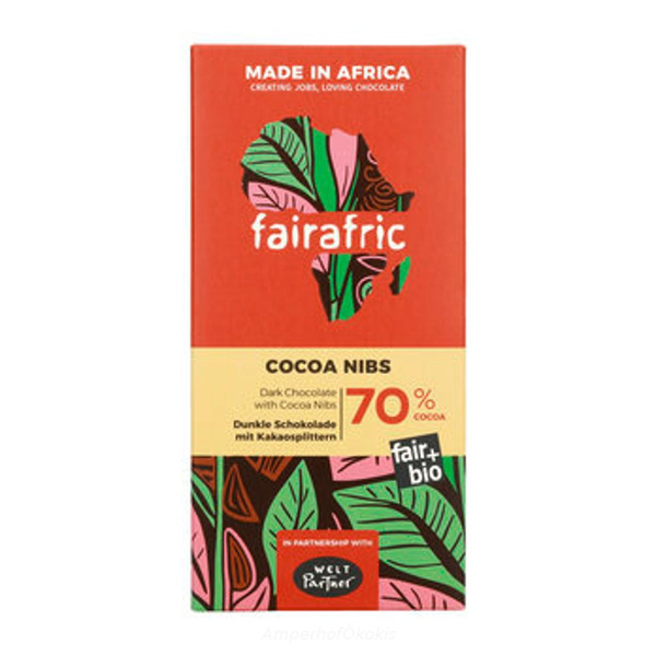 Produktfoto zu fairafric Zartbitterschokolade 70% mit Kakaonibs 80 g