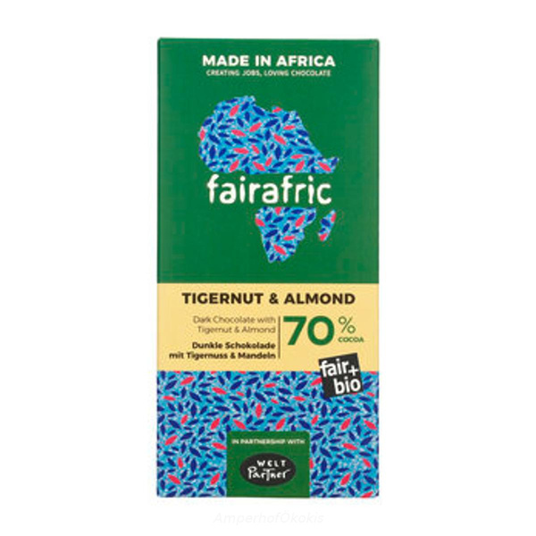 Produktfoto zu fairafric Zartbitterschokolade 70% mit Tigernuss und Mandel 80 g