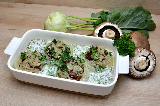 Rezeptbild für Kohlrabikörbchen mit Champignons