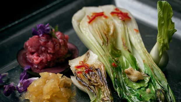 Rezeptbild für Pak Choi gebraten mit Kartoffelstampf und Apfelchutney