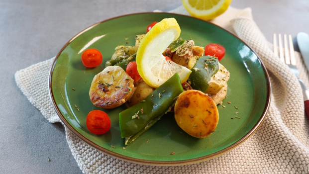 Rezeptbild für Bohnen-Pilz-Pfanne mit Zitronencreme