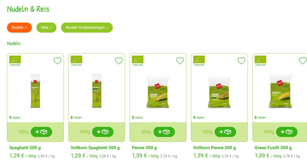 Sortierung bspw. nach Grundpreis