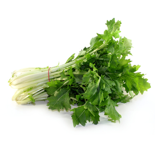 KI generiert: Ein Bündel frischer, grüner Mangold auf weißem Hintergrund.