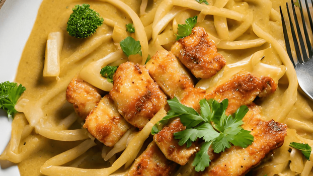 Rezeptbild für Kohlrabinudeln in Curry-Kokos-Sauce vegan