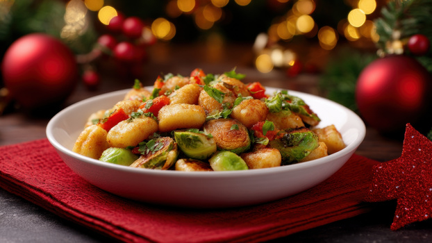 Rezeptbild für Rosenkohlpfanne mit gebutterten Gnocchi