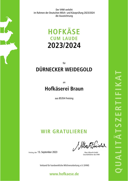 Hofkäsepreis cum laude Weidegold