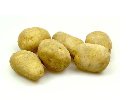 KI generiert: Sechs Kartoffeln auf weißem Hintergrund.