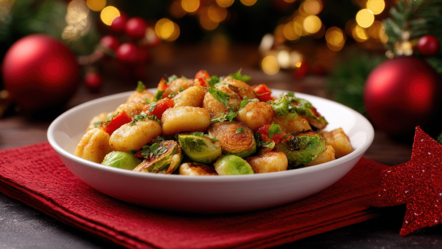 Rezeptbild für Rosenkohlpfanne mit gebutterten Gnocchi