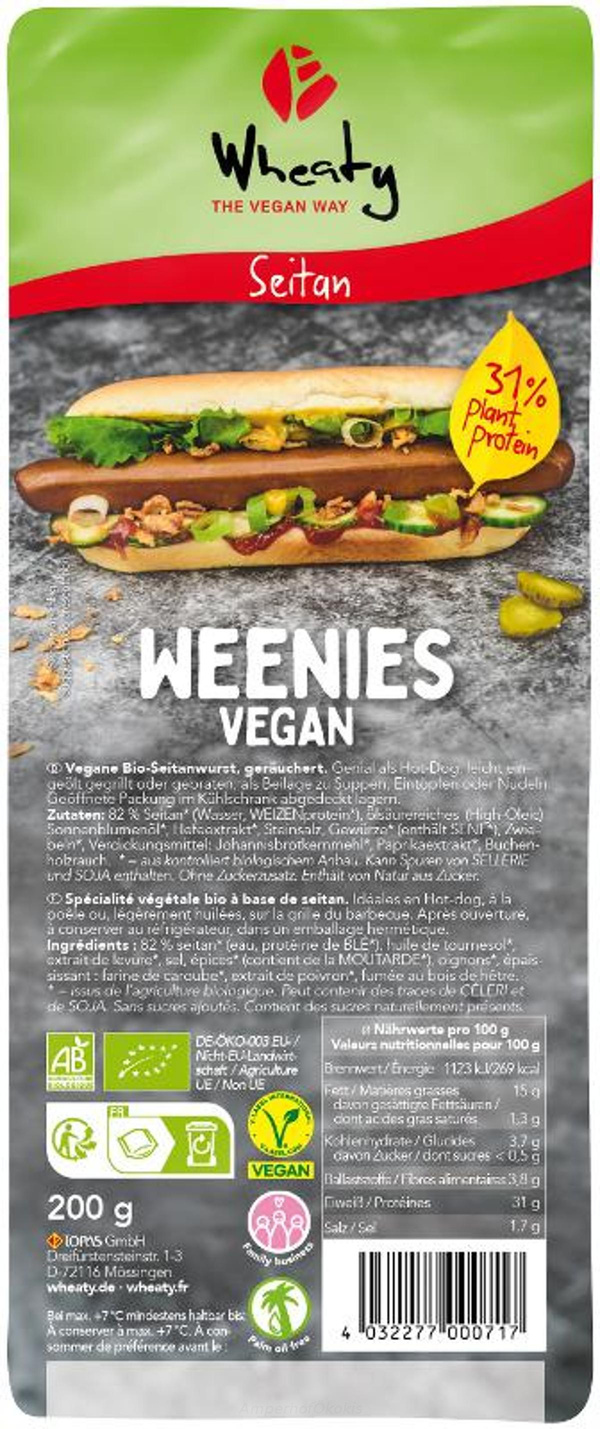 Produktfoto zu Vegane Bio-Seitanwurst, geräuchert 200g