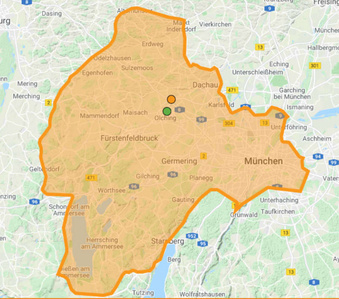 Liefergebiet der Amperhof Ökokiste: Stadt München, Landkreise FFB und Dachau, Fünfseenland.