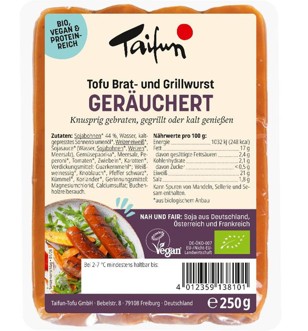 Produktfoto zu Tofu Brat-Grillwurst geräuchert  für Grill und Pfanne 250g