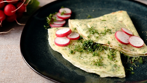 Rezeptbild für Kresse-Pfannkuchen mit Dip