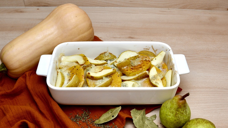 Rezeptbild für Butternut-Birnen-Gratin
