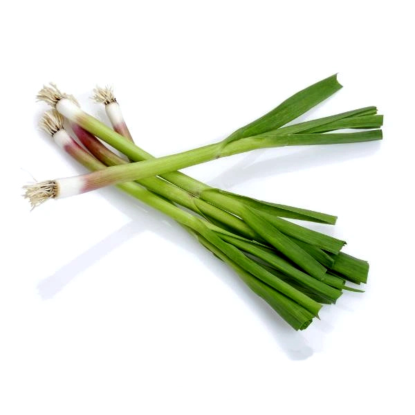 KI generiert: Frische Frühlingszwiebeln auf weißem Hintergrund.