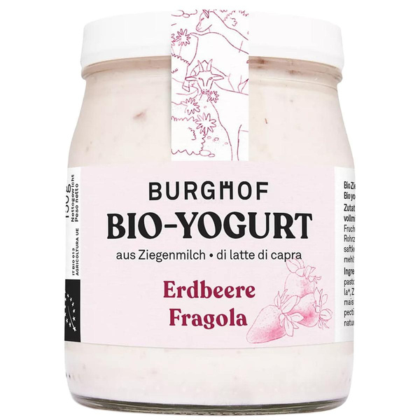 Produktfoto zu Ziegenjoghurt Erdbeer 150g kein Pfandglas Hofkäserei Burghof