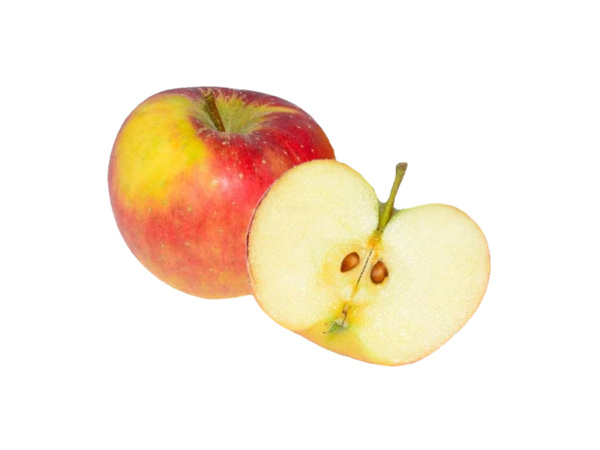 KI generiert: Ein ganzer Apfel und ein halber, aufgeschnittener Apfel.