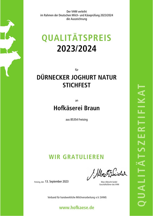 Hofkäsepreis Qualität Jog. stichfest