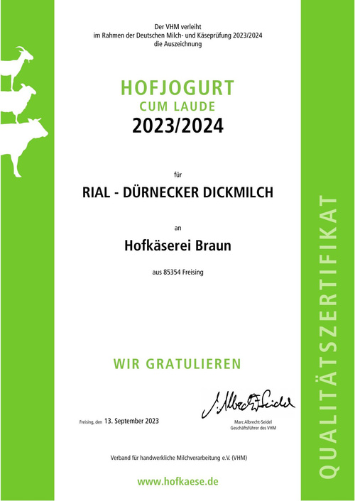 Hofkäsepreis cum laude Dickmilch: